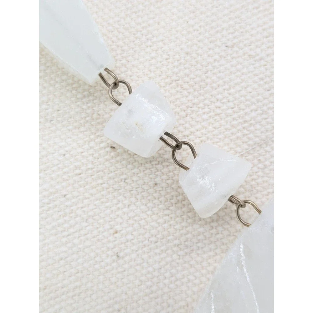 Vintage White Quartz Face Pendant Necklace Infinity Loop Silver Tone 17 In 103g